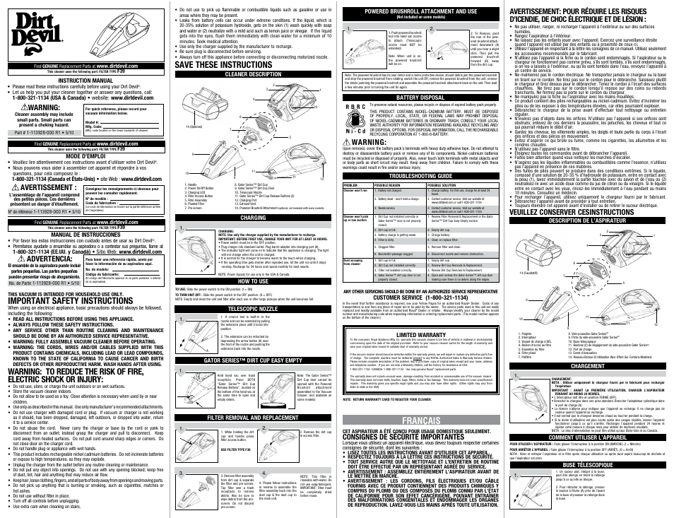 Dirt Devil BD10165 User Manual | 2 pages