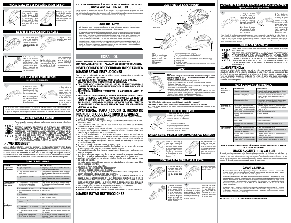 Guarde estas instrucciones espa—ol, Advertencia, Avertissement | Dirt Devil BD10165 User Manual | Page 2 / 2