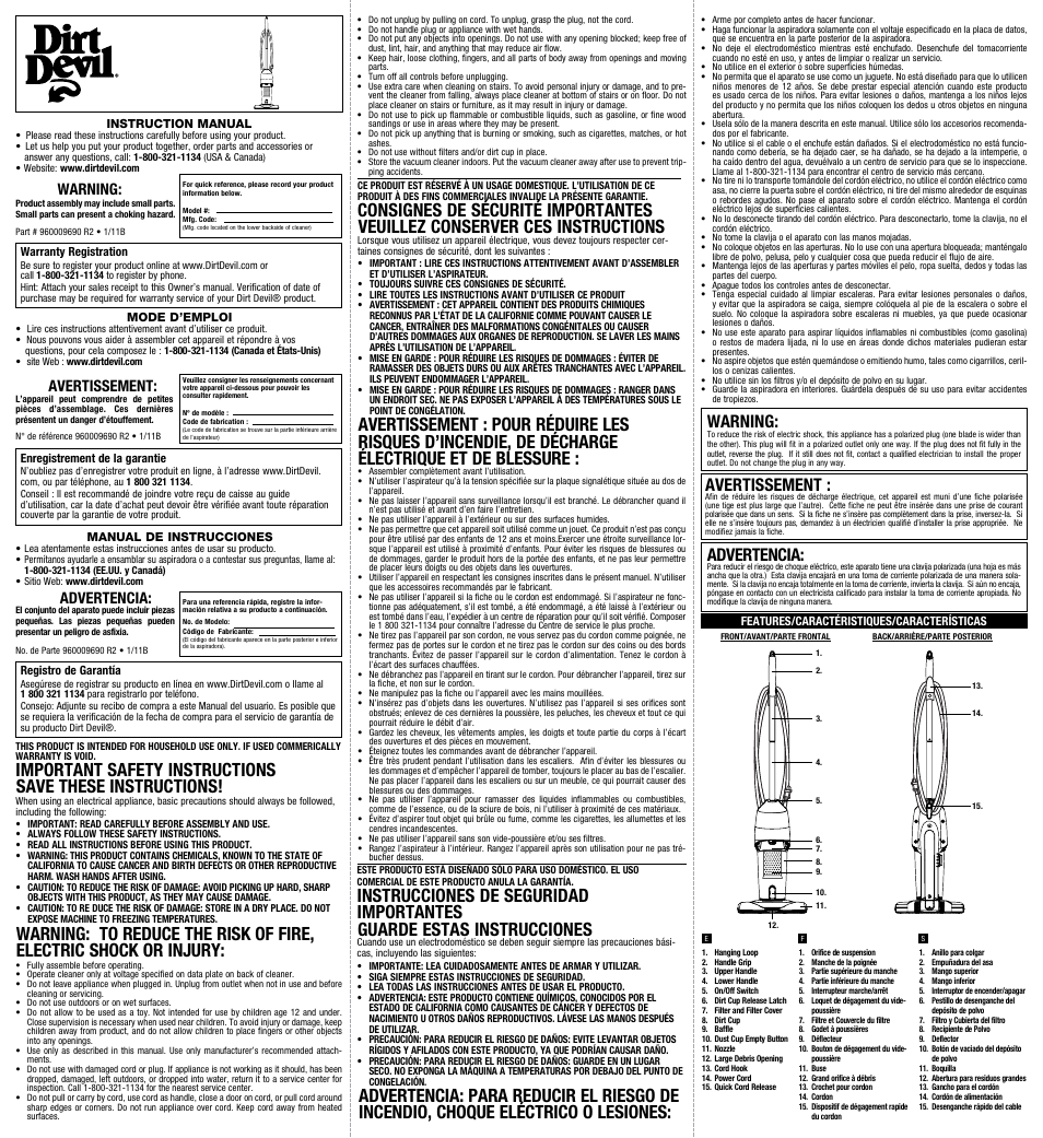 Dirt Devil SD20505 User Manual | 2 pages