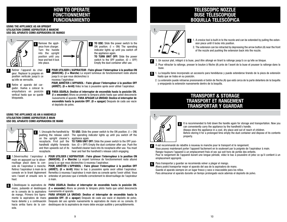 How to operate fonctionnement funcionamiento | Dirt Devil BD20050 User Manual | Page 5 / 8