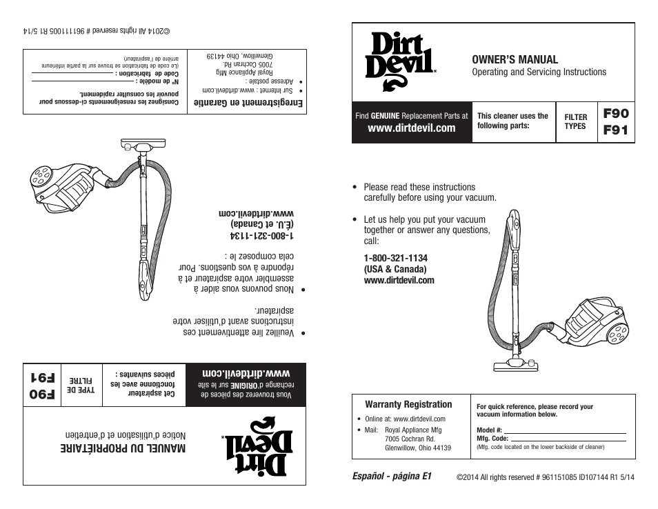 Dirt Devil SD40050B User Manual | 14 pages