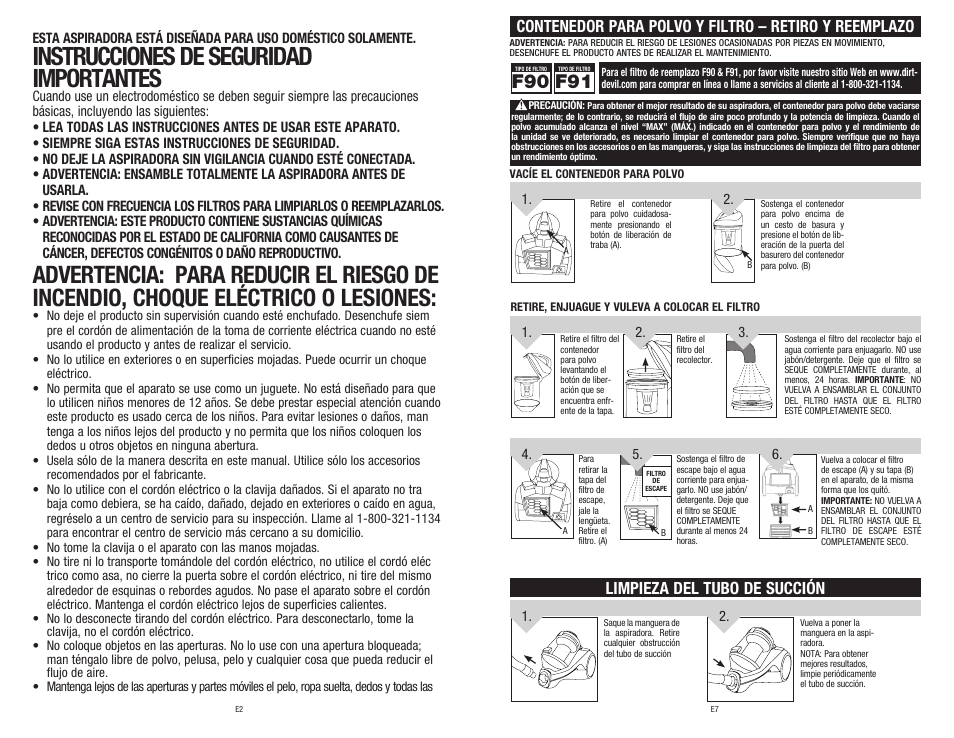 Instrucciones de seguridad importantes, Limpieza del tubo de succión | Dirt Devil SD40050B User Manual | Page 12 / 14