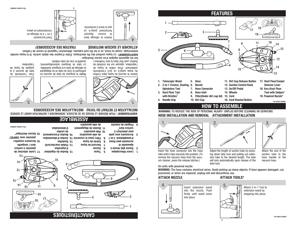 Features caractéristiques, How to assemble assemblage | Dirt Devil SD40050B User Manual | Page 5 / 14