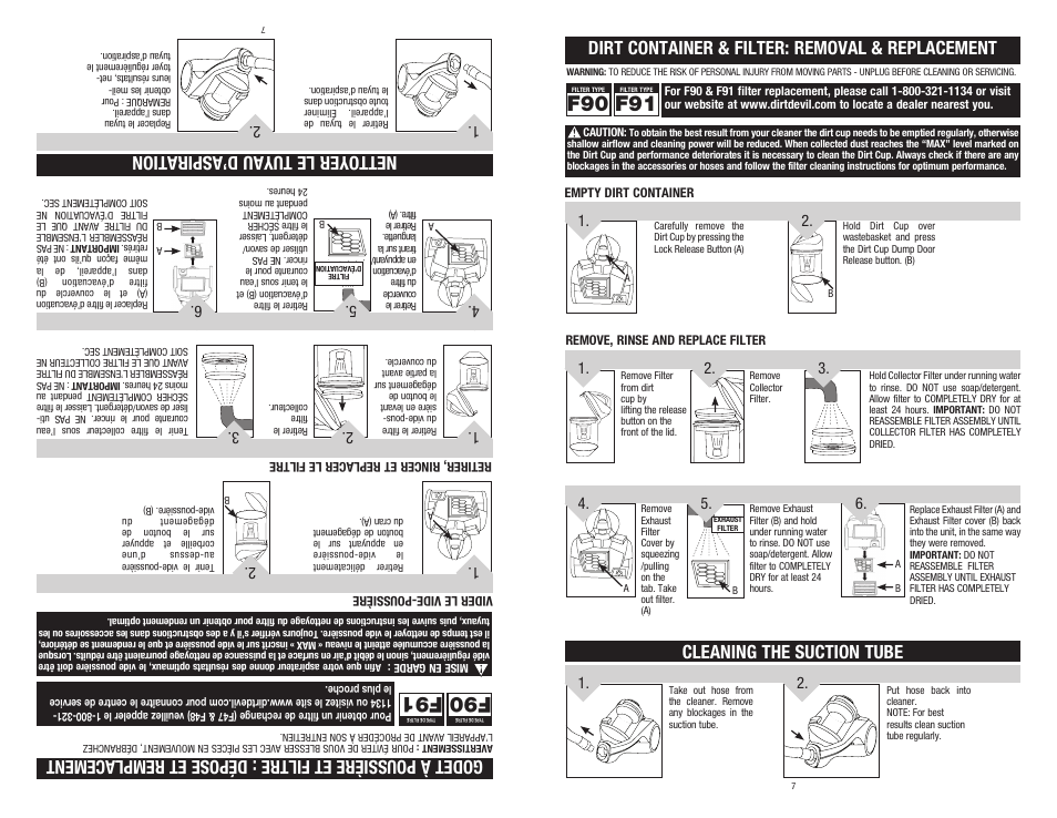 Dirt container & filter: removal & replacement | Dirt Devil SD40050B User Manual | Page 7 / 14