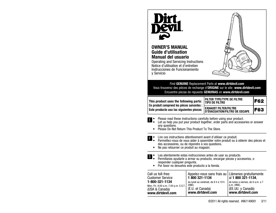 Dirt Devil SD40100 User Manual | 12 pages