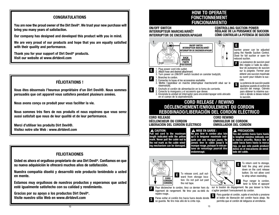 Felicitaciones, Félicitations | Dirt Devil SD40100 User Manual | Page 10 / 12