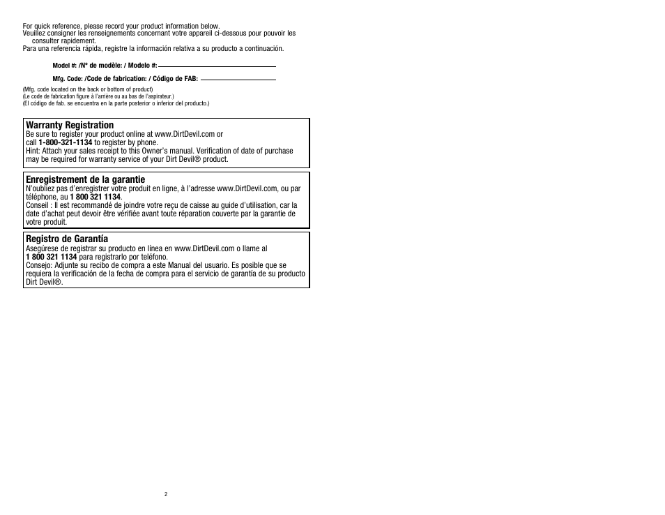 Dirt Devil SD40100 User Manual | Page 2 / 12