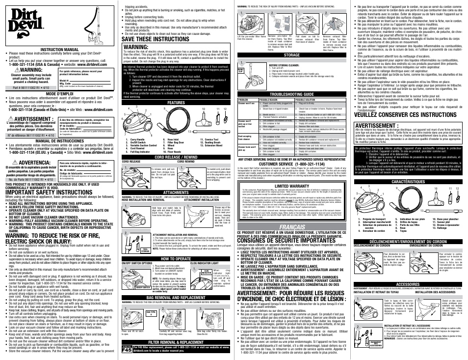 Dirt Devil SD30040BB User Manual | 2 pages