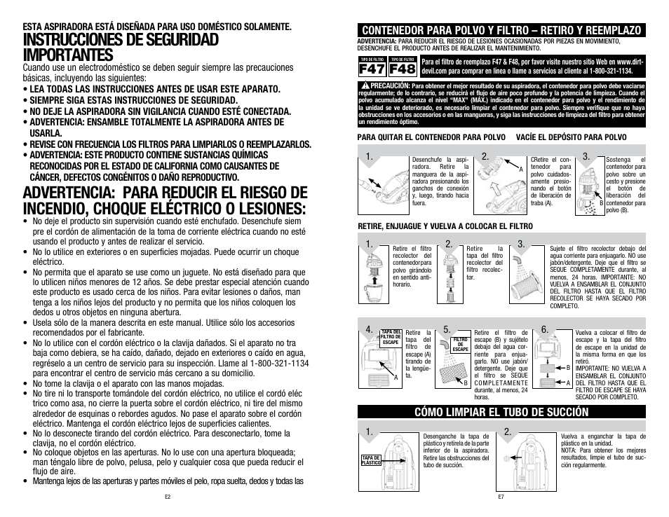 Instrucciones de seguridad importantes, Cómo limpiar el tubo de succión | Dirt Devil SD40025 User Manual | Page 12 / 14