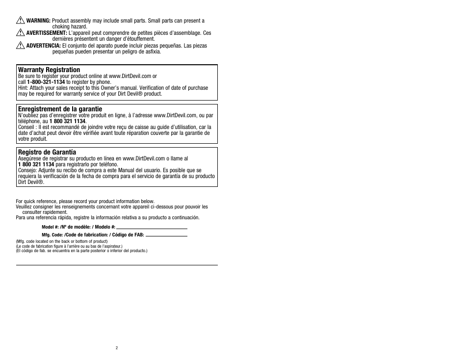 Dirt Devil SD40030 User Manual | Page 2 / 12