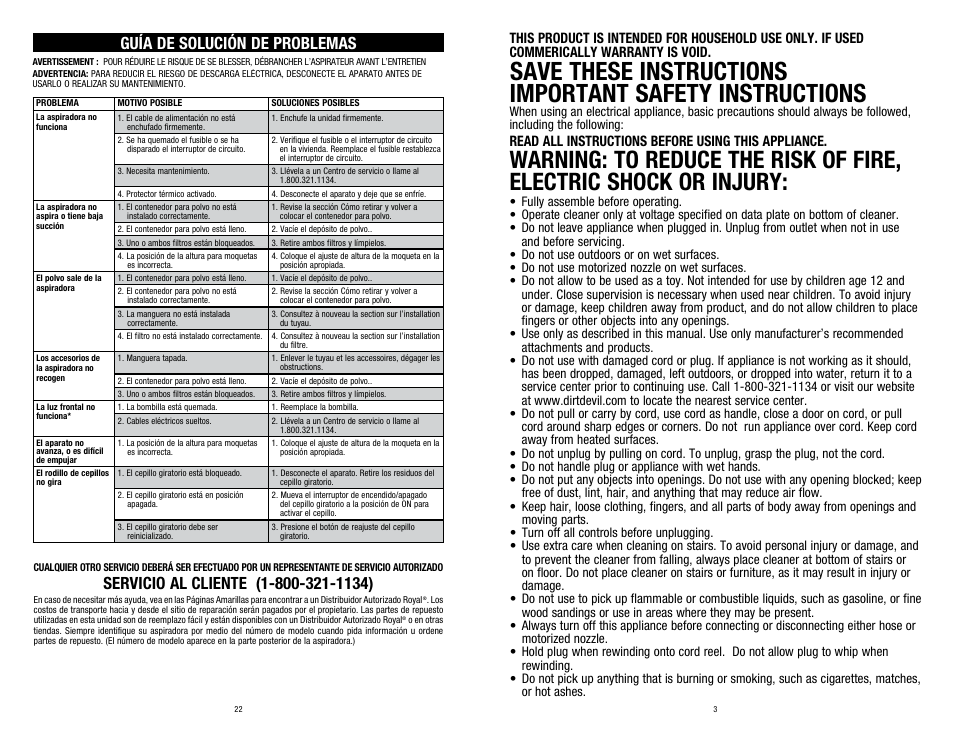 Guía de solución de problemas | Dirt Devil SD40030 User Manual | Page 3 / 12