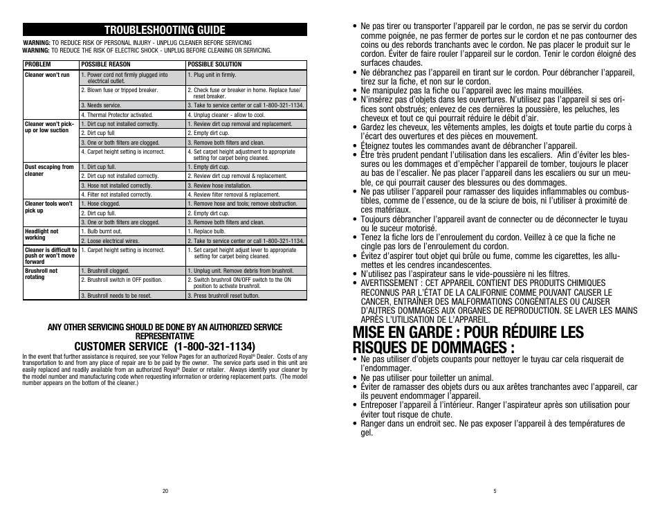 Troubleshooting guide | Dirt Devil SD40030 User Manual | Page 5 / 12