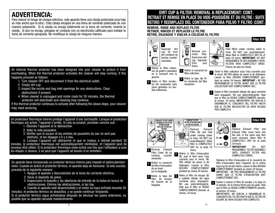Advertencia | Dirt Devil SD40030 User Manual | Page 8 / 12