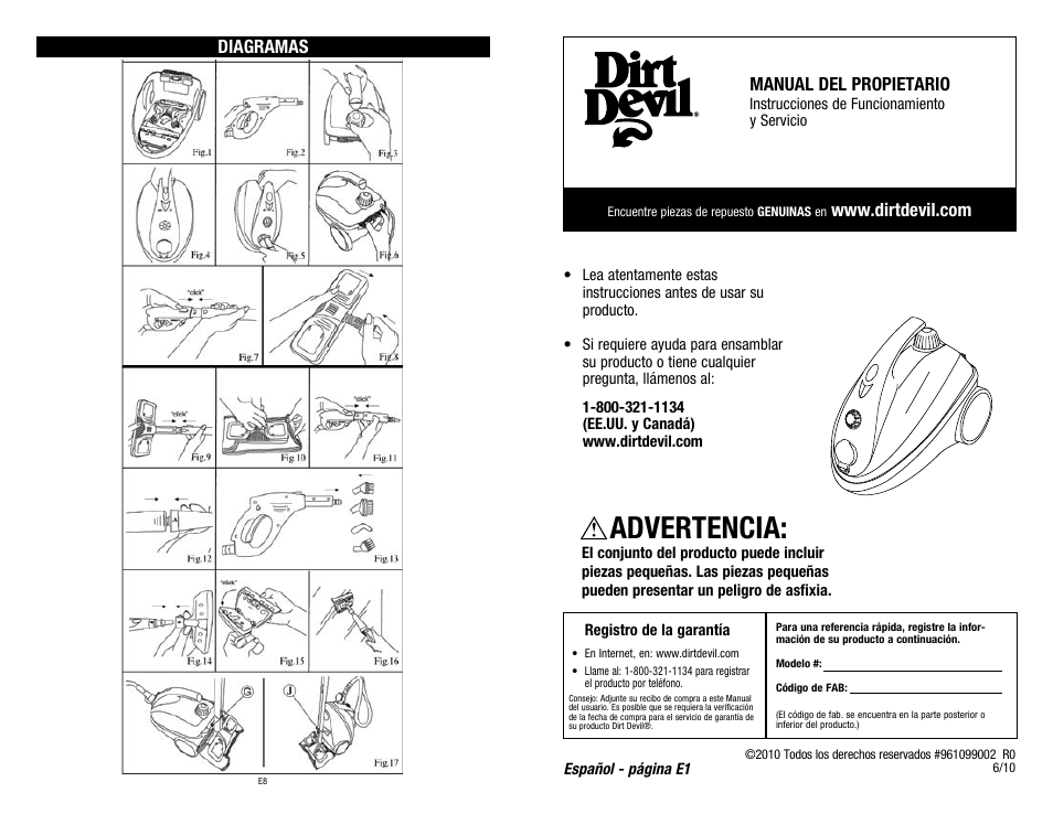 Advertencia | Dirt Devil PD20020 User Manual | Page 11 / 14