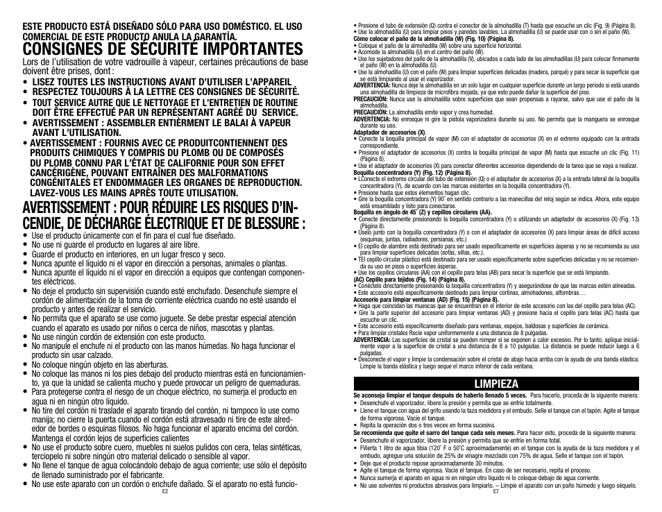 Consignes de sécurité importantes, Limpieza | Dirt Devil PD20020 User Manual | Page 12 / 14