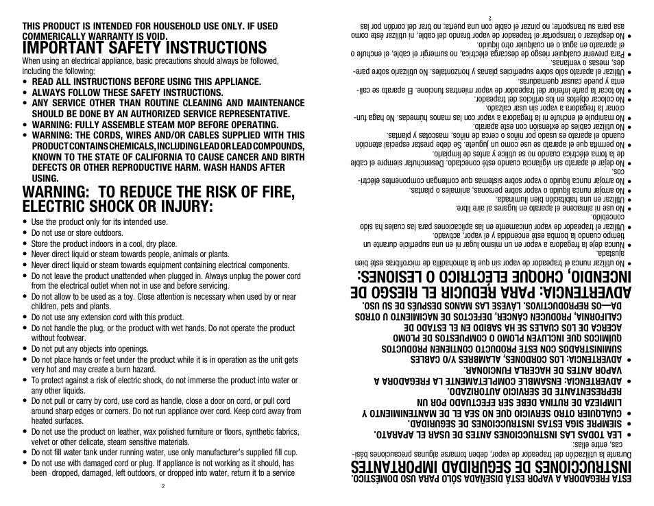 Important safety instructions, Instrucciones de seguridad importantes | Dirt Devil PD20020 User Manual | Page 2 / 14