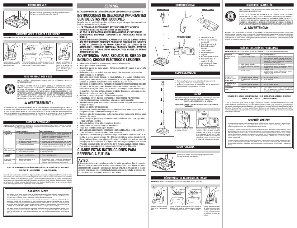 Español, Aviso, Guarde estas instrucciones para referencia futura | Avertissement, Advertencia | Dirt Devil BD20020 User Manual | Page 2 / 2