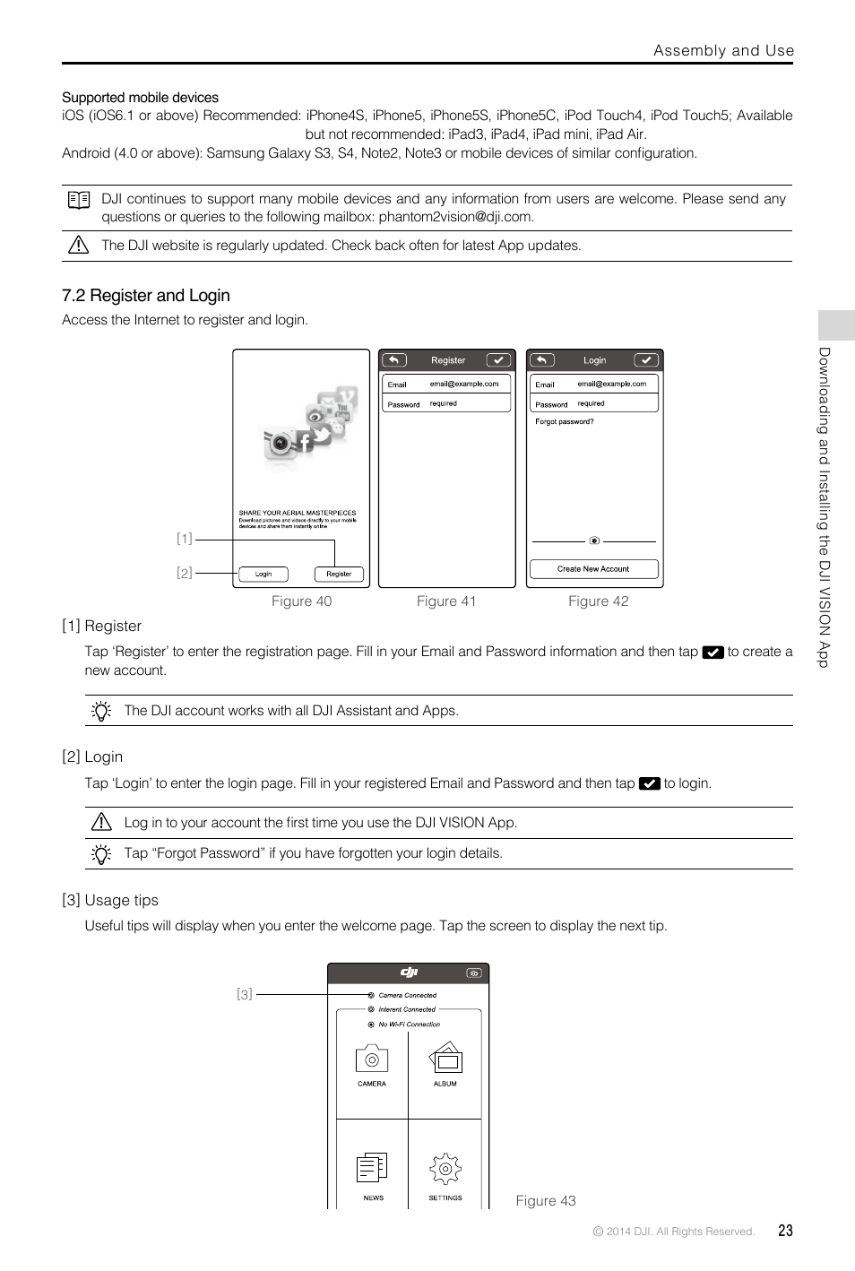 2 register and login, 1] register, 2] login | 3] usage tips | DJI Phantom 2 Vision Plus User Manual User Manual | Page 23 / 52