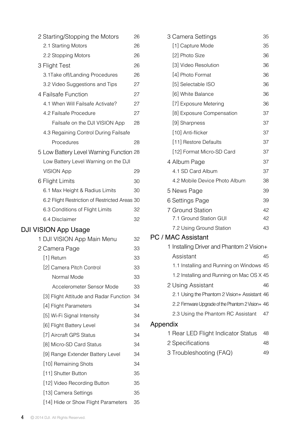 Dji vision app usage, Pc / mac assistant, Appendix | DJI Phantom 2 Vision Plus User Manual User Manual | Page 4 / 52