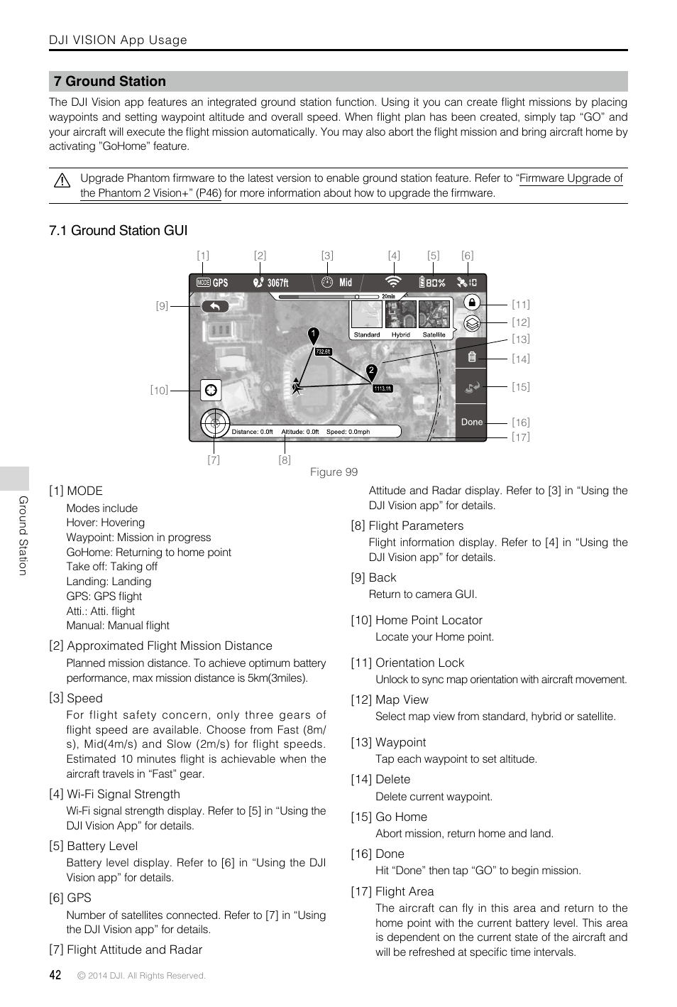 7 ground station, 1 ground station gui, 1 ground station gui 42 | DJI Phantom 2 Vision Plus User Manual User Manual | Page 42 / 52