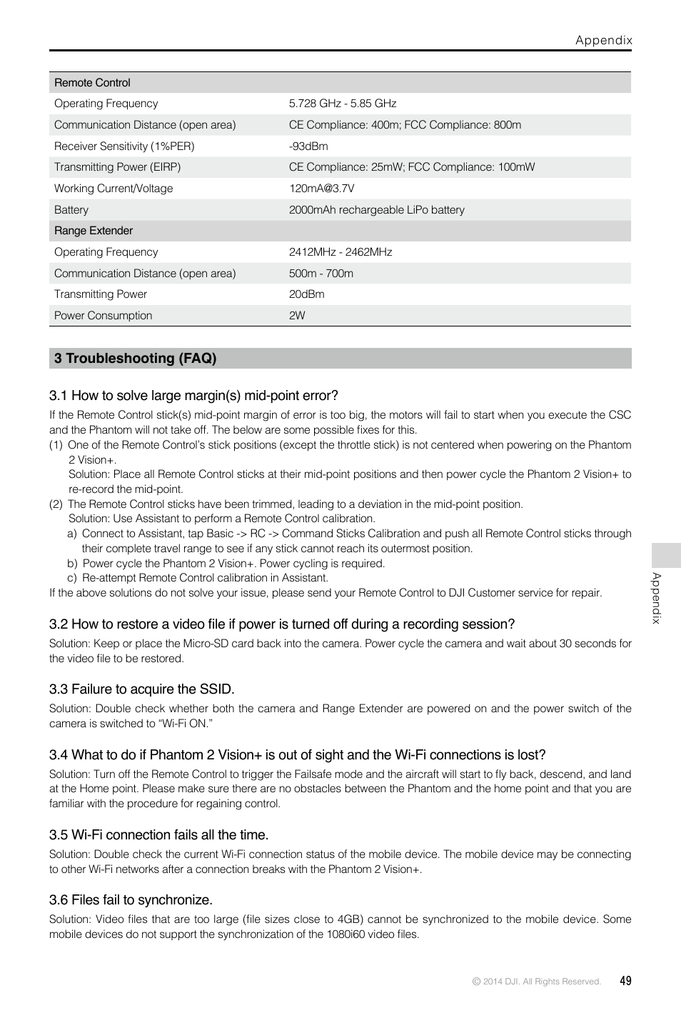 3 troubleshooting (faq) | DJI Phantom 2 Vision Plus User Manual User Manual | Page 49 / 52