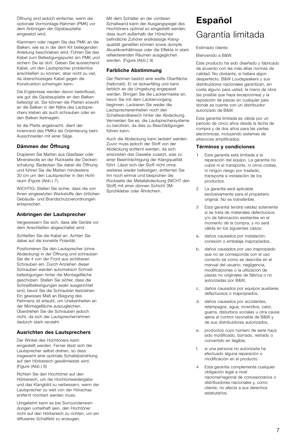 Español garantía limitada | Bowers & Wilkins CCM-628 User Manual | Page 10 / 32