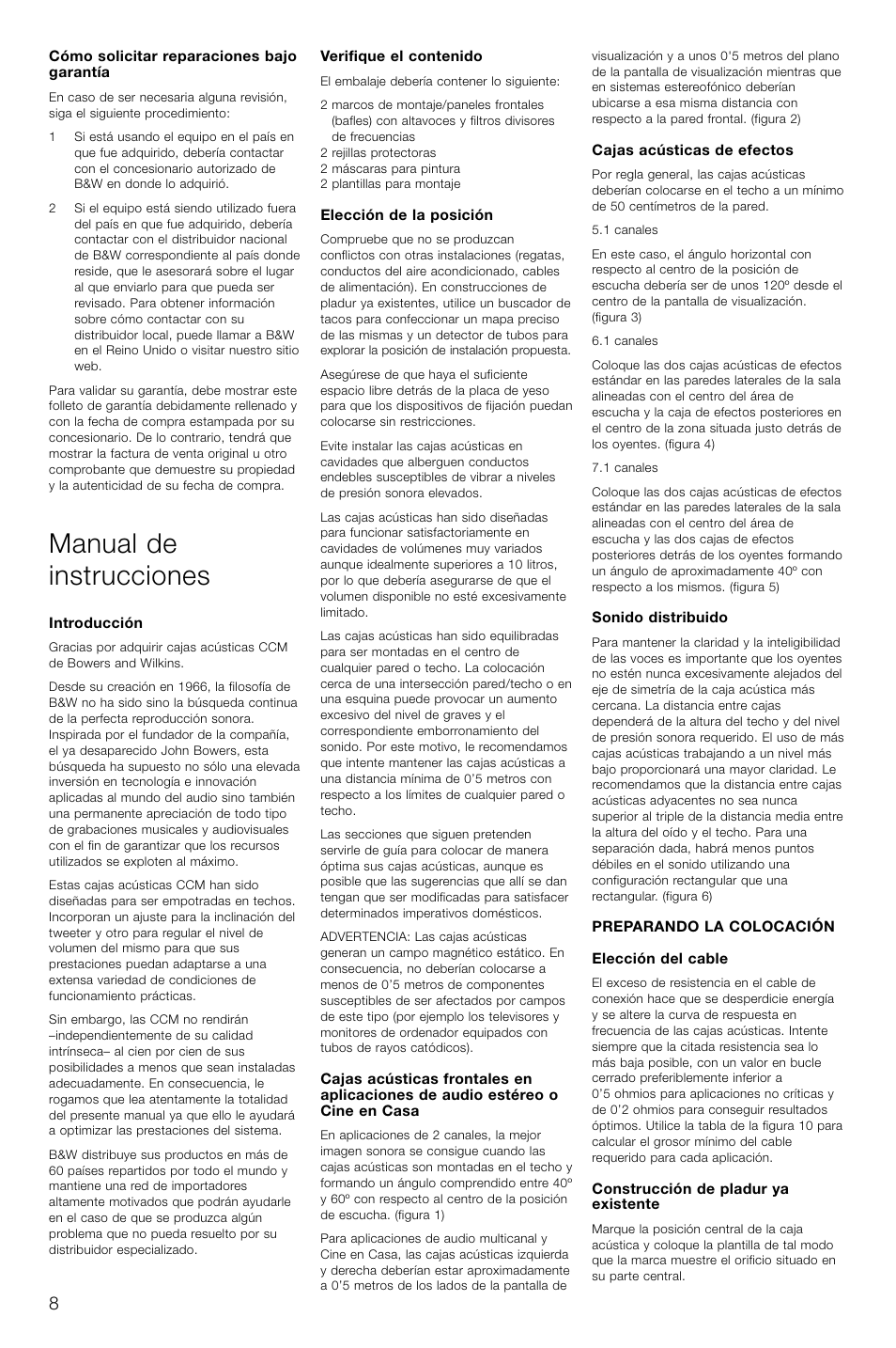 Manual de instrucciones | Bowers & Wilkins CCM-628 User Manual | Page 11 / 32