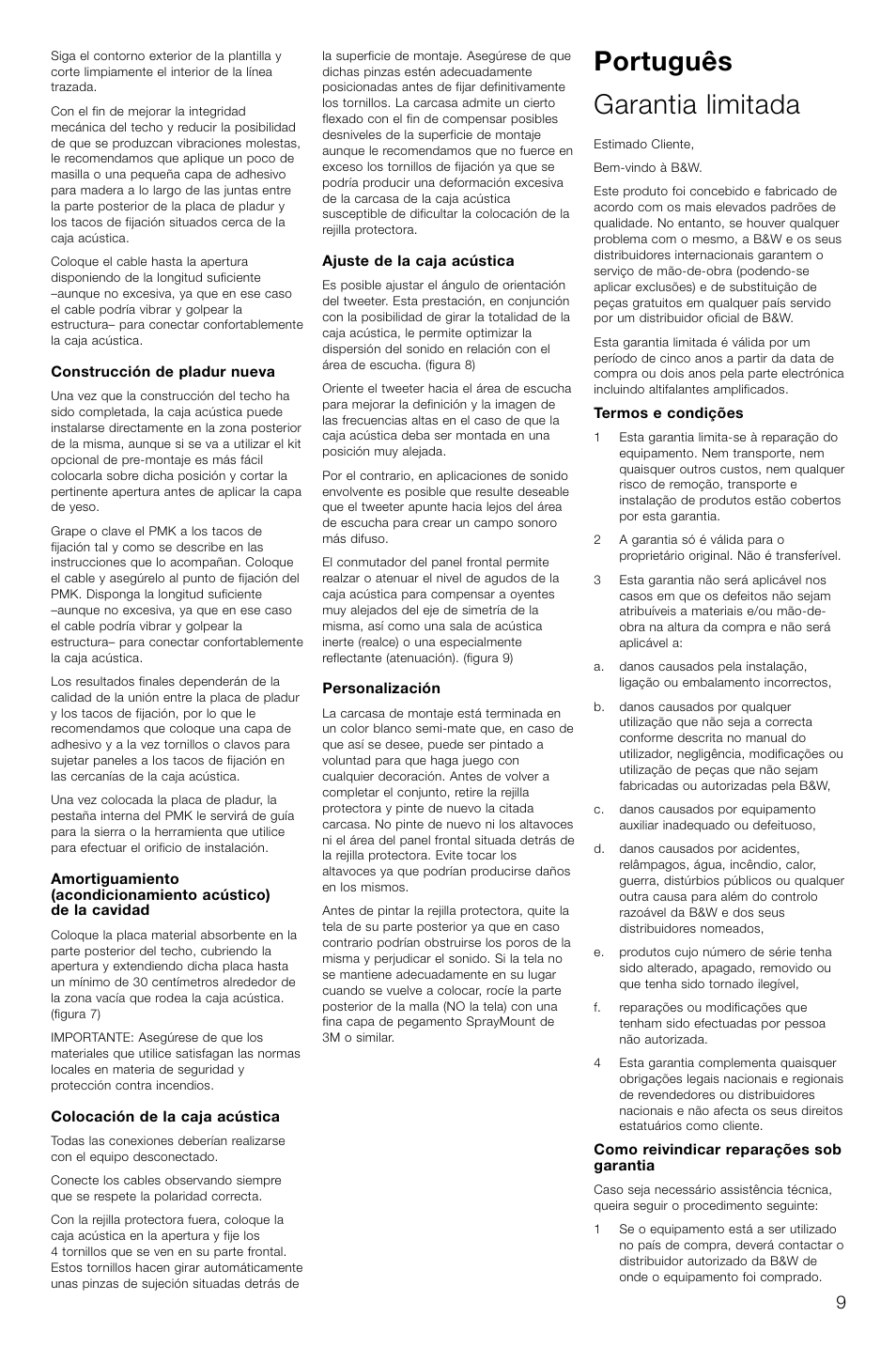 Português garantia limitada | Bowers & Wilkins CCM-628 User Manual | Page 12 / 32
