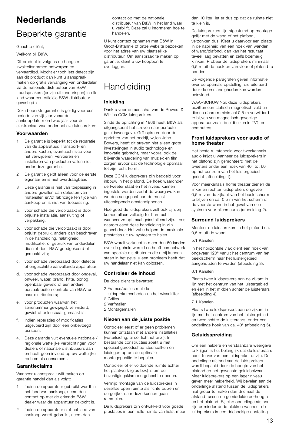 Nederlands beperkte garantie, Handleiding | Bowers & Wilkins CCM-628 User Manual | Page 16 / 32