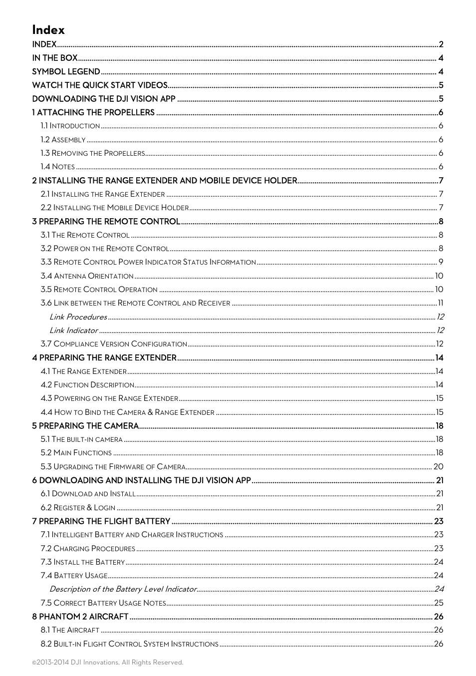 Index | DJI Phantom 2 Vision User Manual User Manual | Page 2 / 71