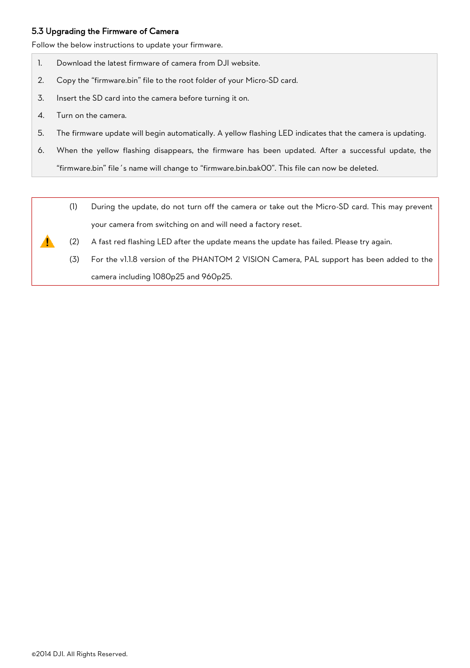 3 upgrading the firmware of camera, Pgrading the, Irmware of | Amera | DJI Phantom 2 Vision User Manual User Manual | Page 20 / 71