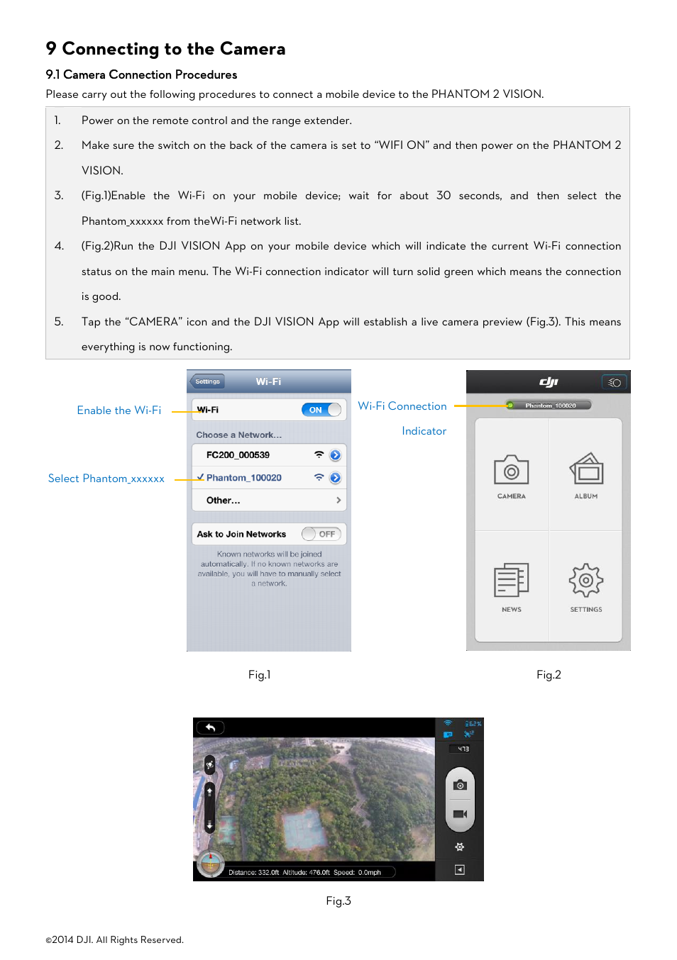 9 connecting to the camera, 1 camera connection procedures, Amera | Onnection, Rocedures | DJI Phantom 2 Vision User Manual User Manual | Page 28 / 71