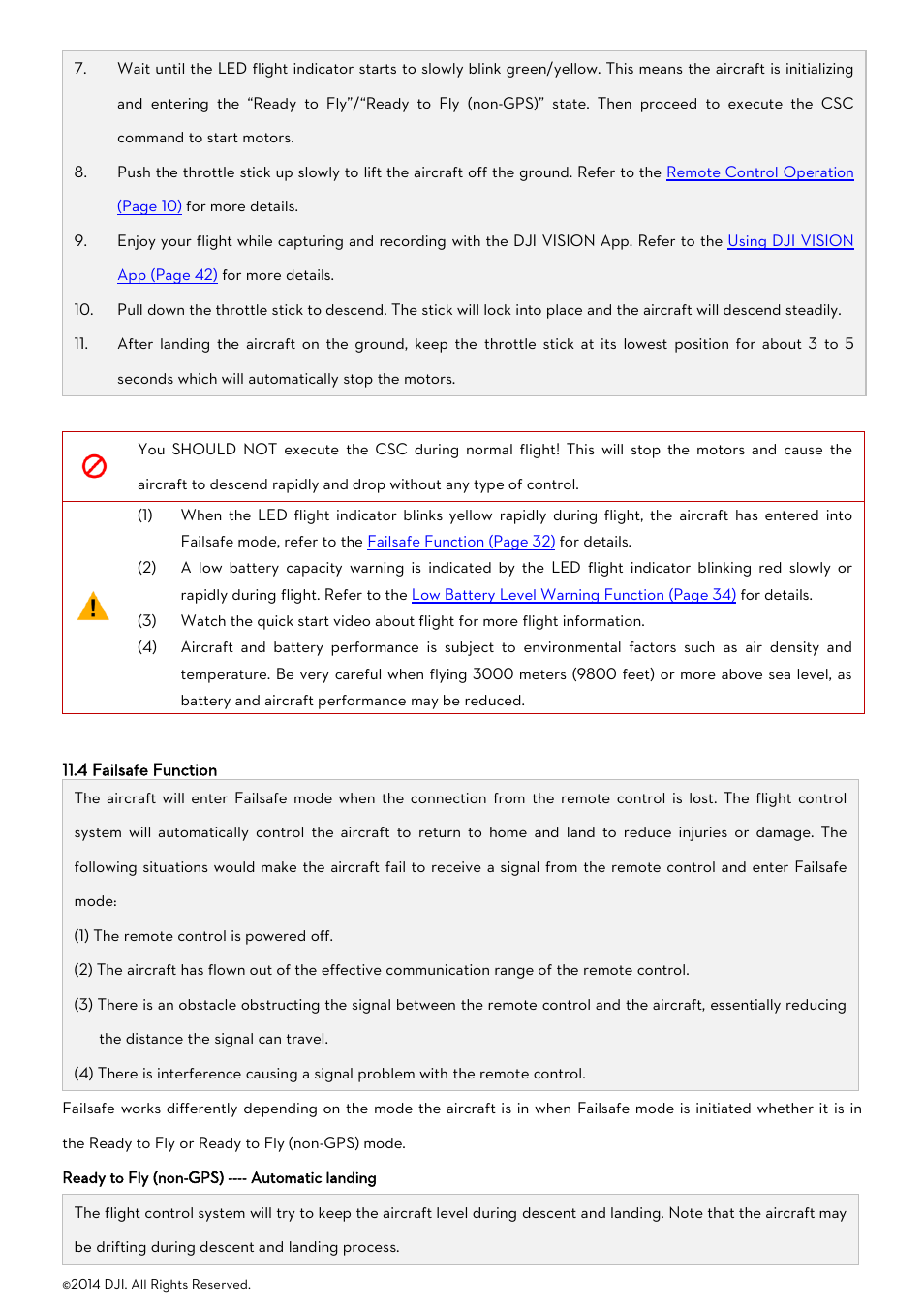 4 failsafe function, Ailsafe, Unction | Failsafe function | DJI Phantom 2 Vision User Manual User Manual | Page 32 / 71