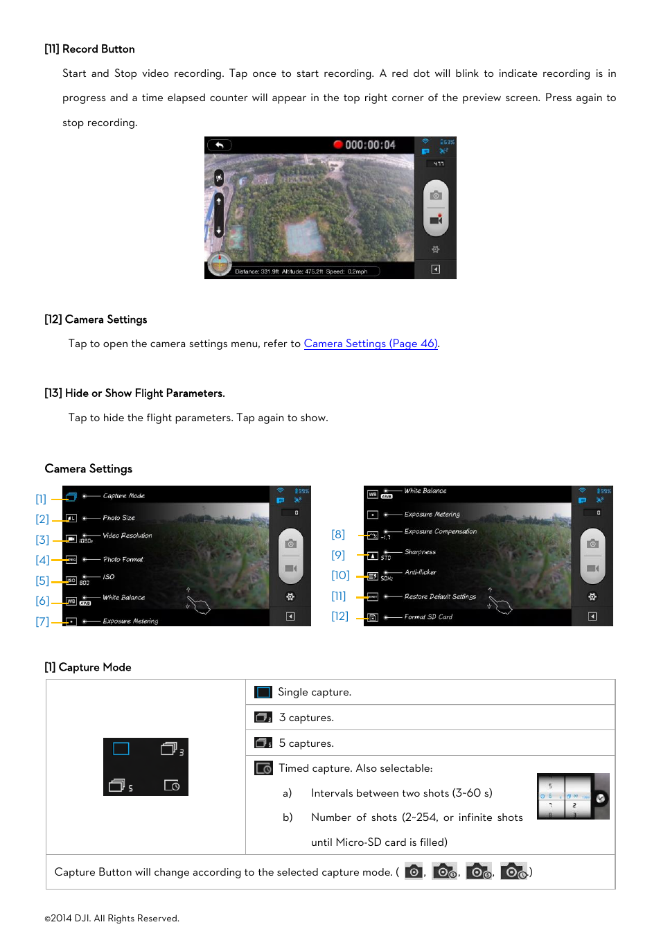Camera settings | DJI Phantom 2 Vision User Manual User Manual | Page 46 / 71
