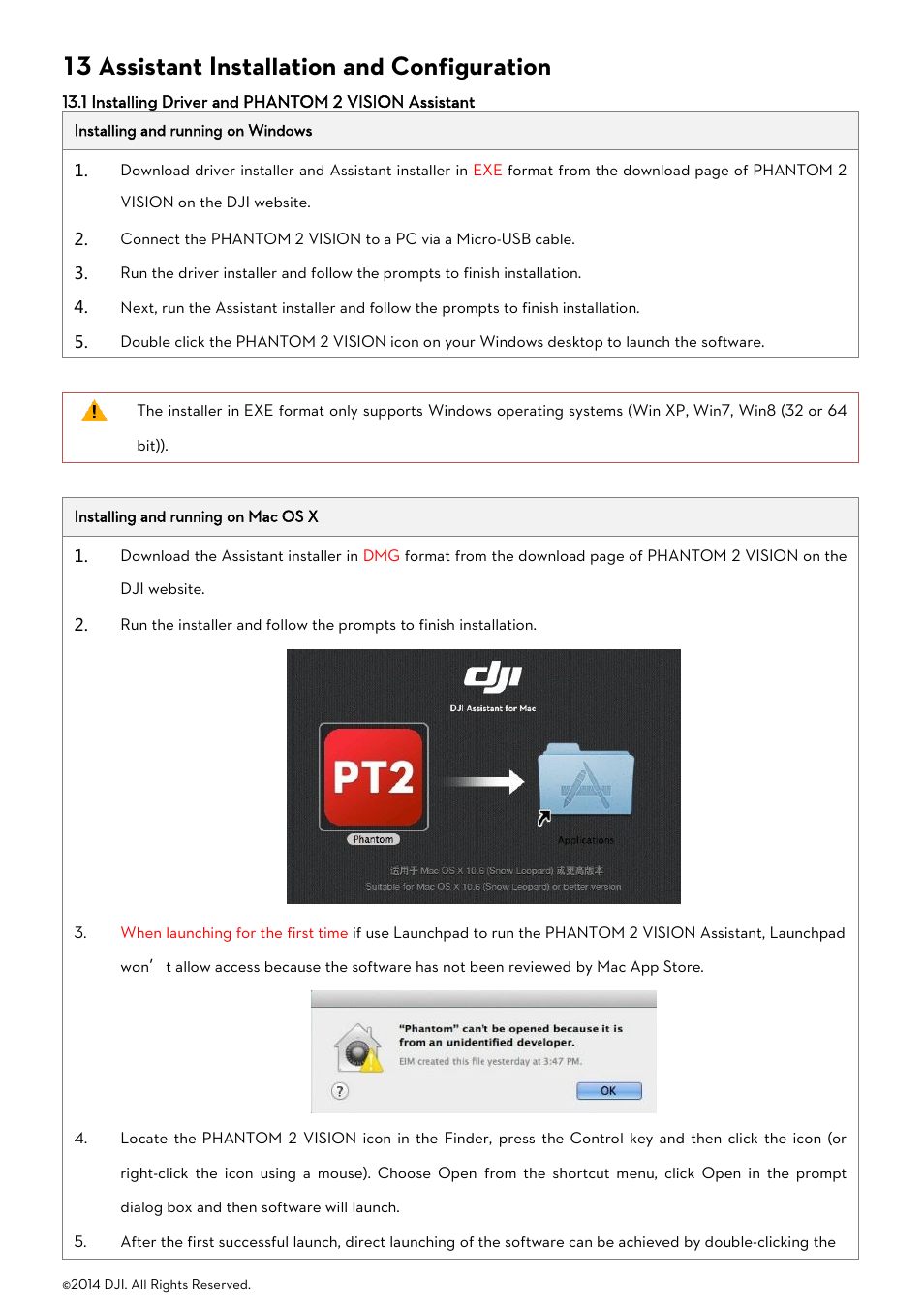 13 assistant installation and configuration, 1 installing driver and phantom 2 vision assistant, Nstalling | River and, Phantom, Vision, Ssistant | DJI Phantom 2 Vision User Manual User Manual | Page 61 / 71