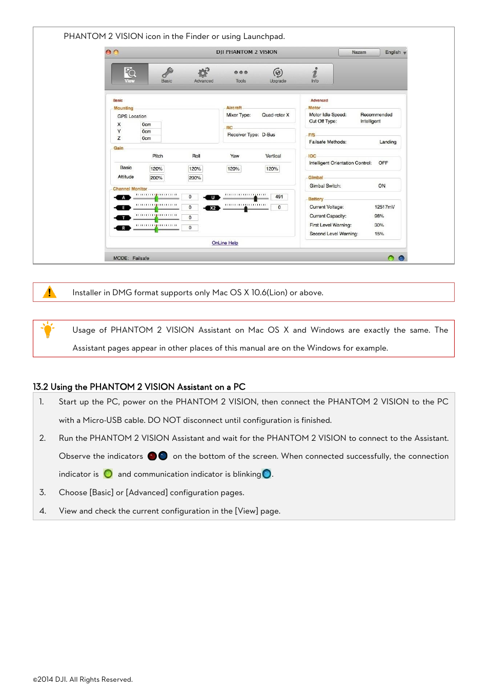 2 using the phantom 2 vision assistant on a pc, Sing the, Phantom | Vision, Ssistant on a | DJI Phantom 2 Vision User Manual User Manual | Page 62 / 71