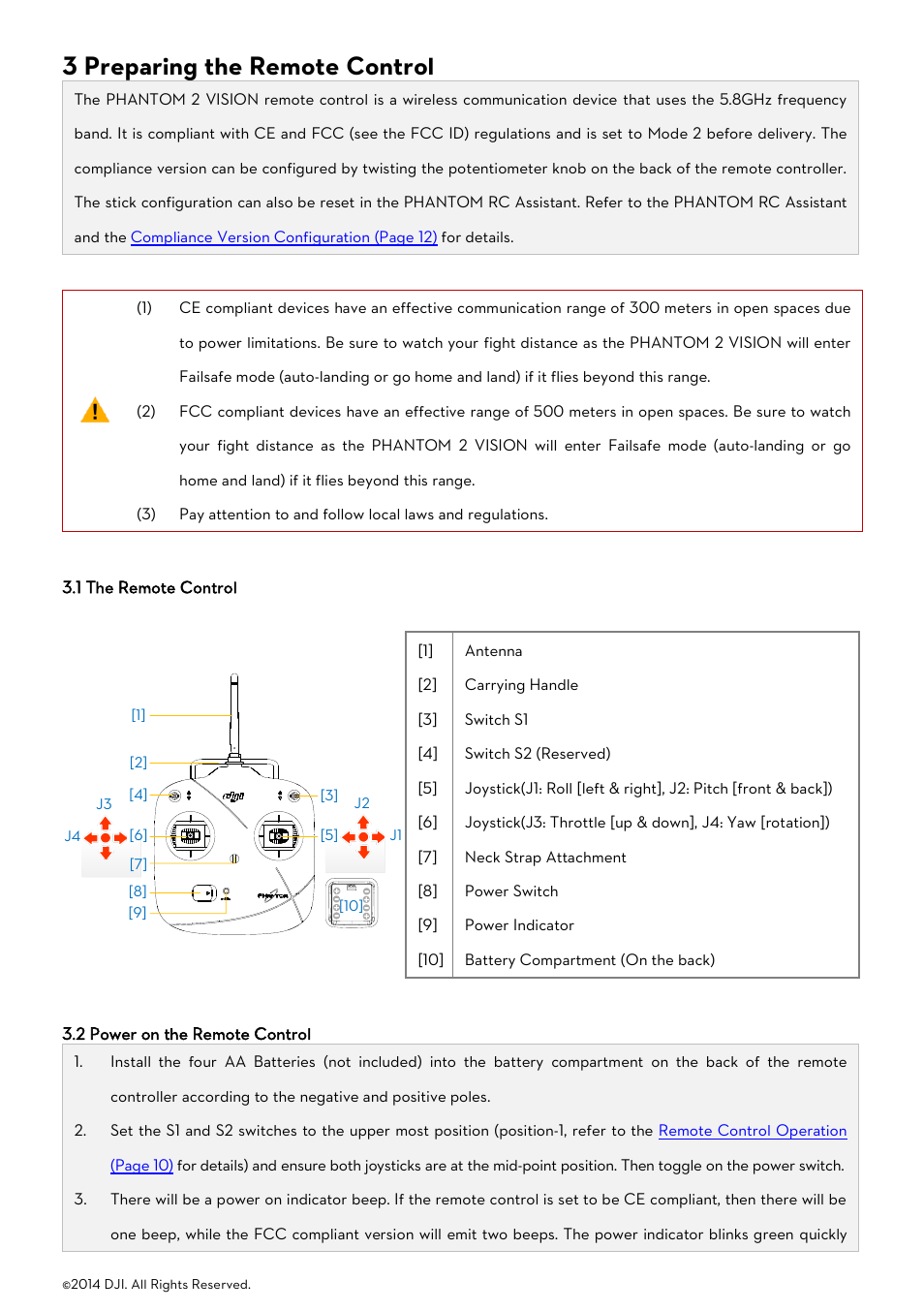 3 preparing the remote control, 1 the remote control, 2 power on the remote control | Emote, Ontrol, Ower on the | DJI Phantom 2 Vision User Manual User Manual | Page 8 / 71