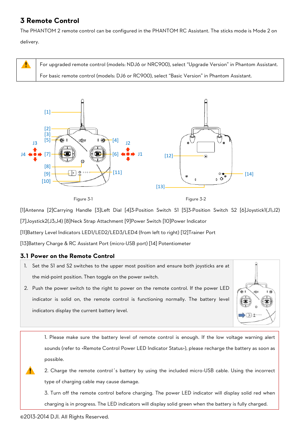 3 remote control, Ower on the, Emote | Ontrol | DJI Phantom 2 User Manual User Manual | Page 14 / 36