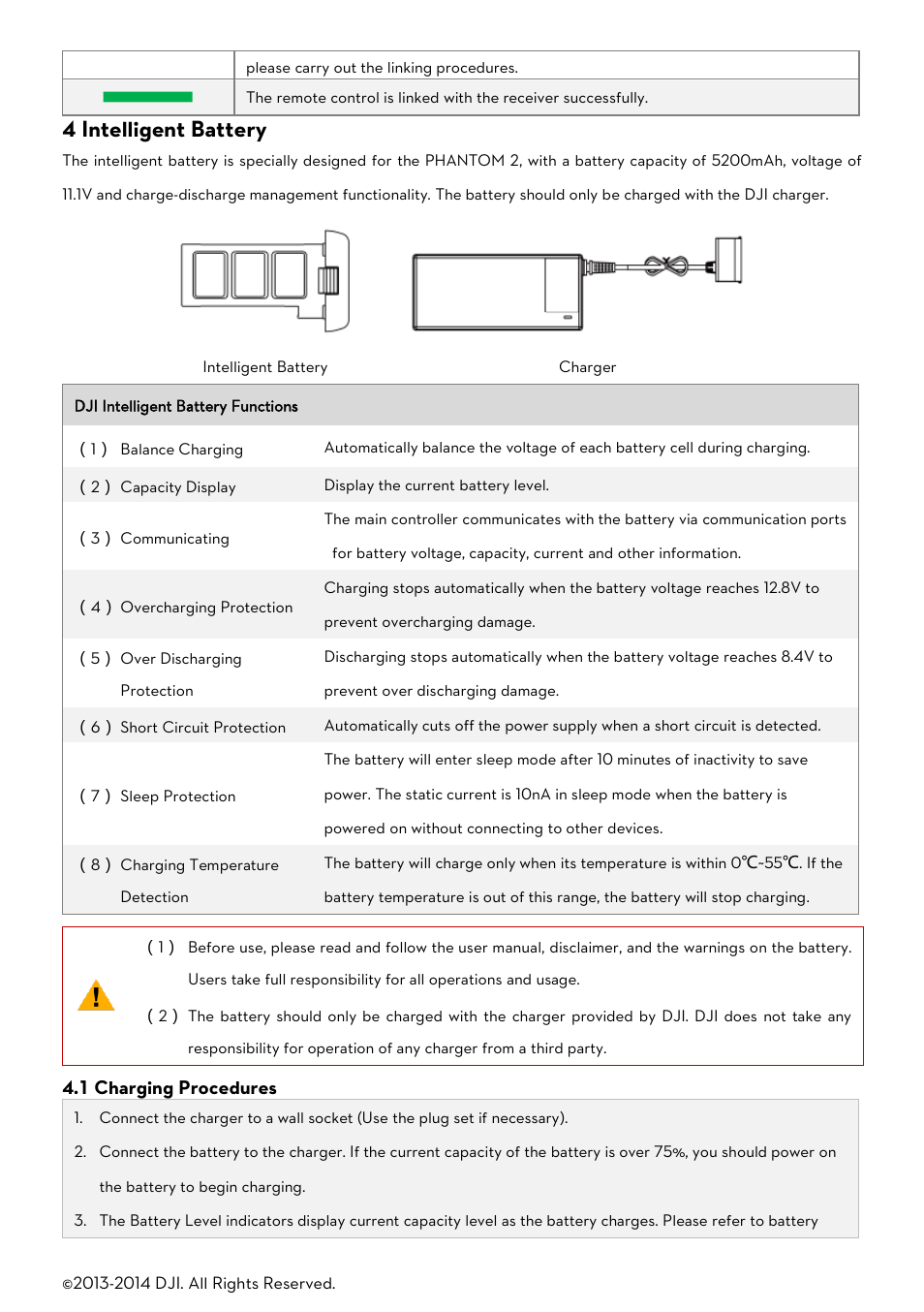 4 intelligent battery, Harging, Rocedures | DJI Phantom 2 User Manual User Manual | Page 19 / 36