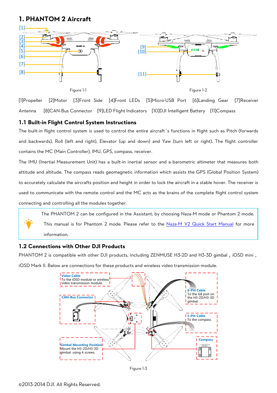 Phantom 2 aircraft, Uilt, Light | Ontrol, Ystem, Nstructions, Onnections with, Ther, Roducts, 1 built-in flight control system instructions | DJI Phantom 2 User Manual User Manual | Page 5 / 36