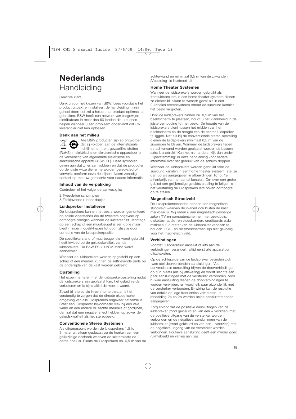 Nederlands handleiding | Bowers & Wilkins CM1 User Manual | Page 22 / 52