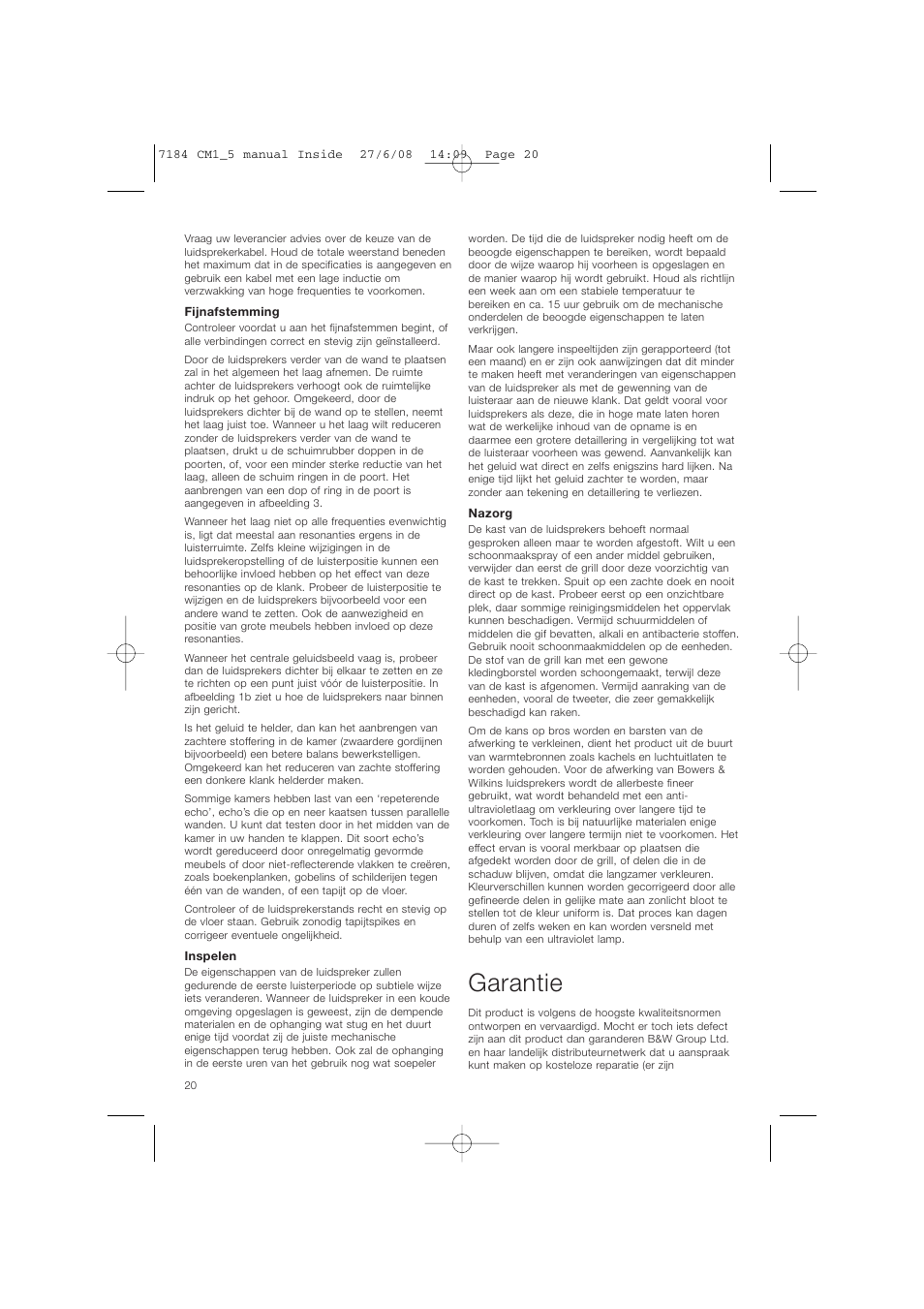 Garantie | Bowers & Wilkins CM1 User Manual | Page 23 / 52