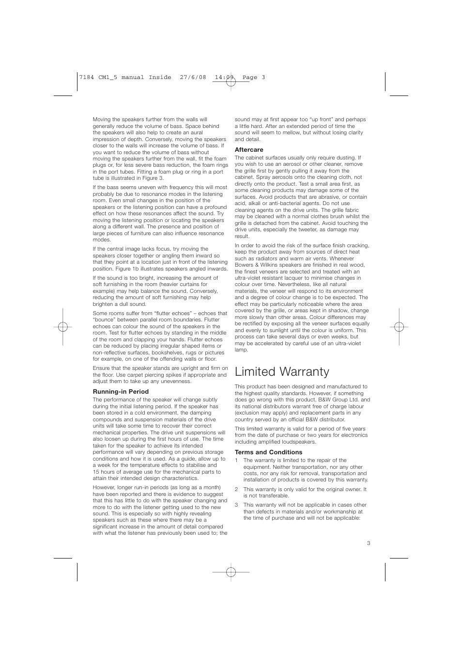 Limited warranty | Bowers & Wilkins CM1 User Manual | Page 6 / 52