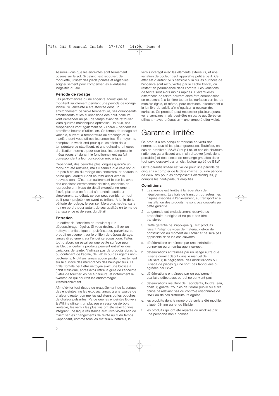 Garantie limitée | Bowers & Wilkins CM1 User Manual | Page 9 / 52