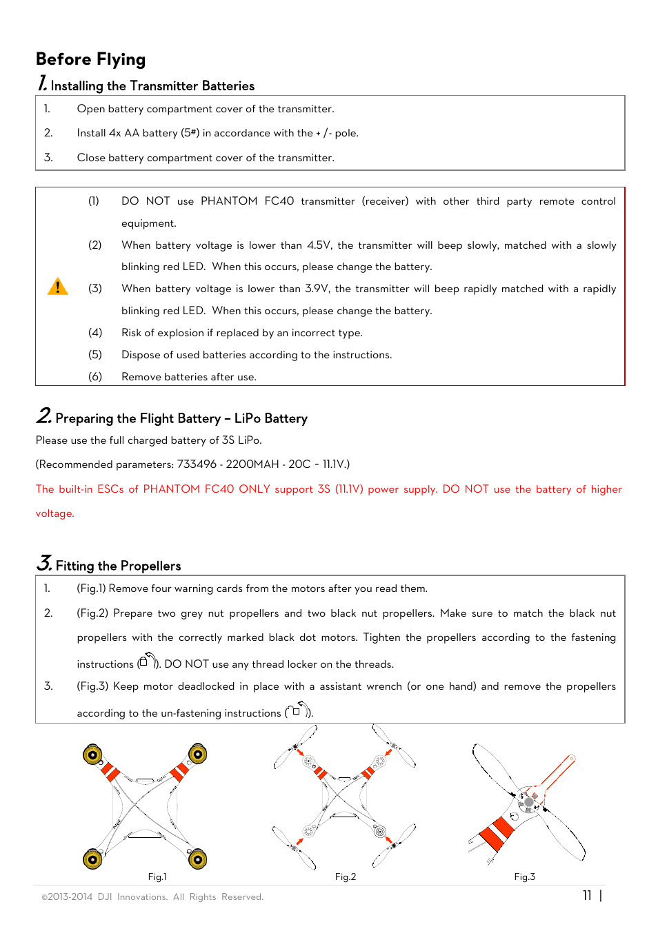 Before flying | DJI Phantom FC40 User Manual | Page 11 / 31