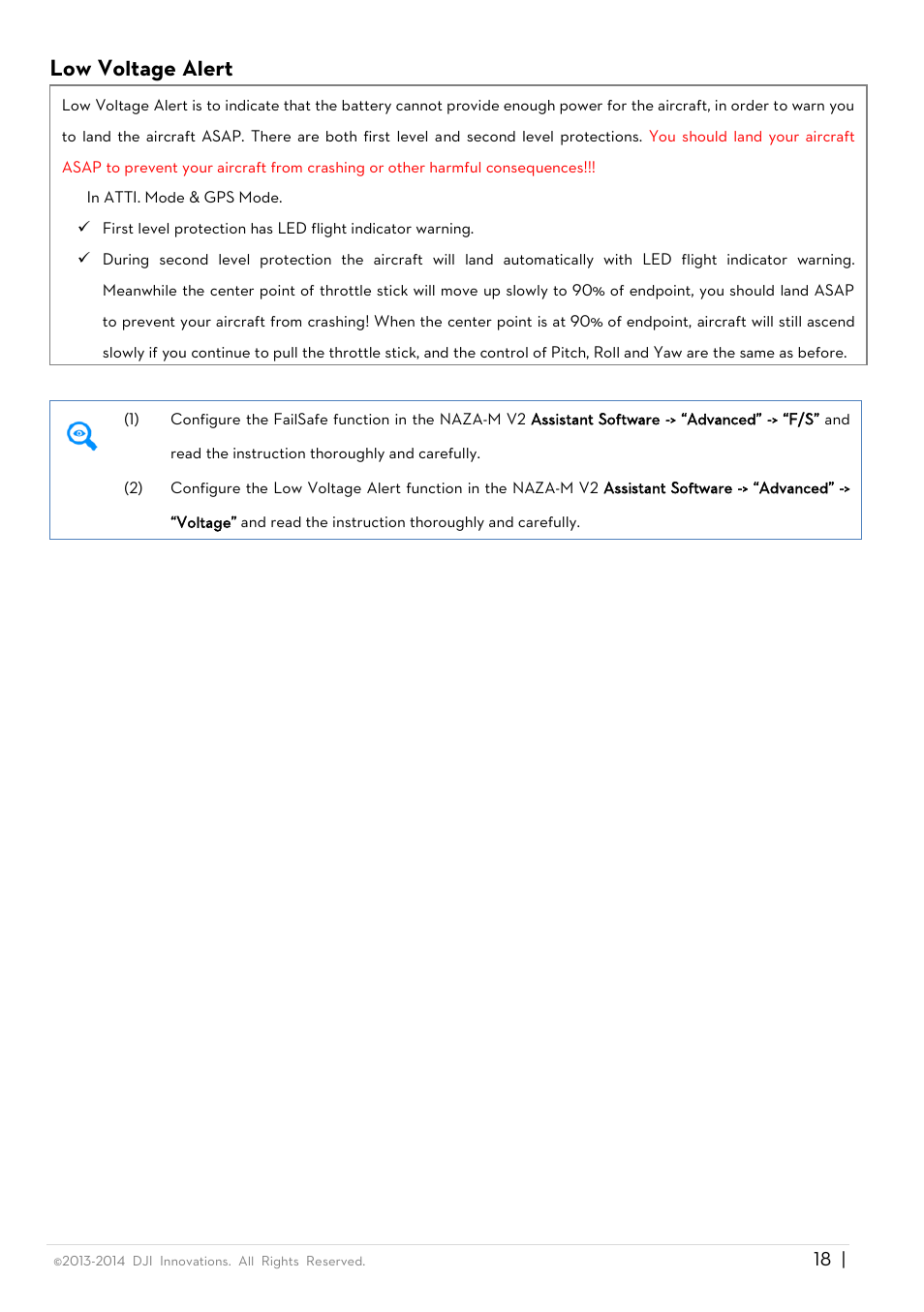 Low voltage alert | DJI Phantom FC40 User Manual | Page 18 / 31