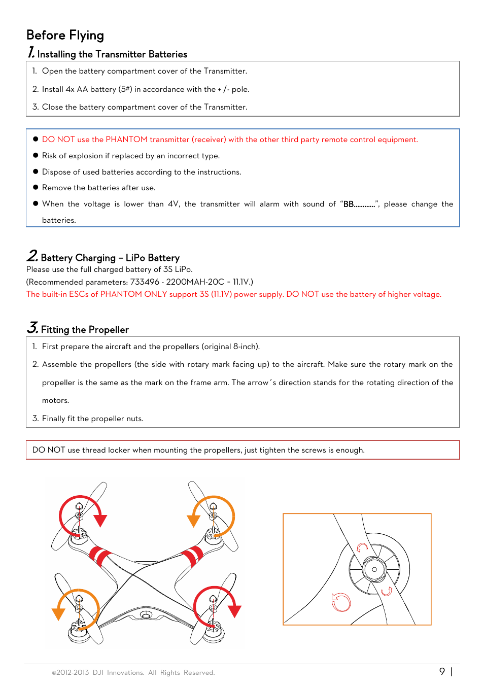 Before flying | DJI Phantom Quick Start User Manual | Page 9 / 17