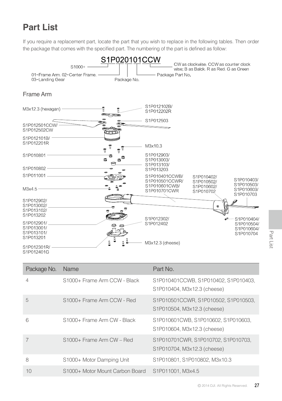 Part list | DJI S1000 Plus User Manual | Page 27 / 32