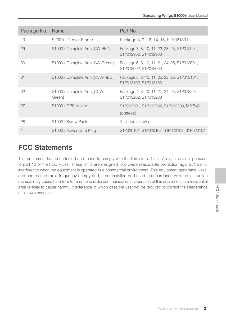 The fcc certification requirements, Fcc statements | DJI S1000 Plus User Manual | Page 31 / 32