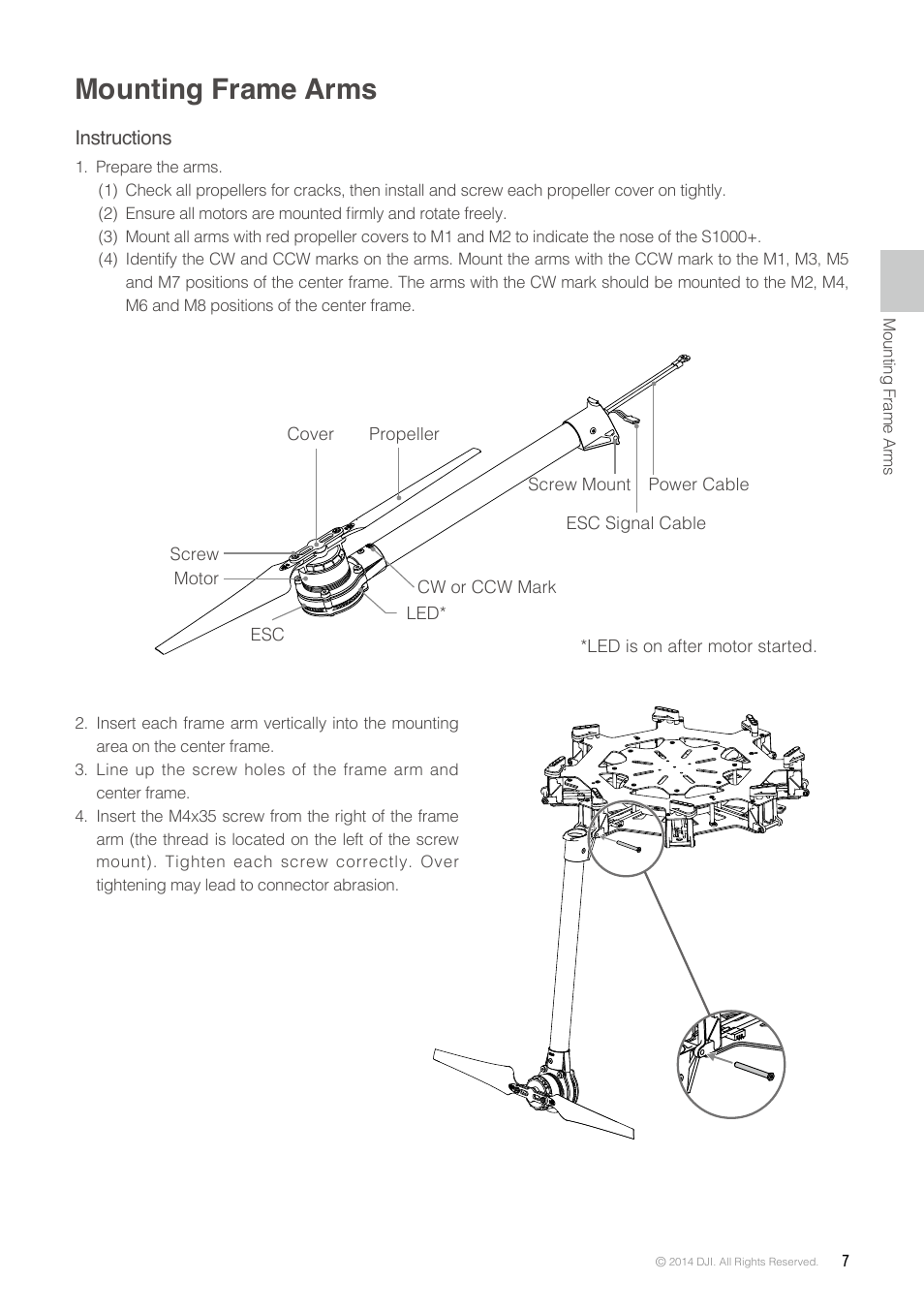 Mounting frame arms | DJI S1000 Plus User Manual | Page 7 / 32